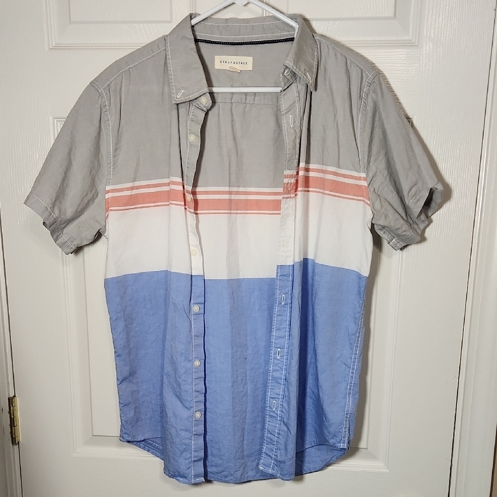 Aeropostale Gray and Blue Casual Button Down Shirt